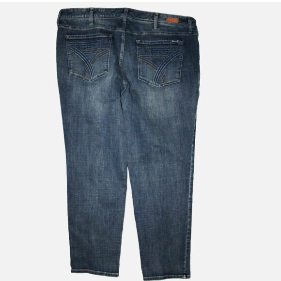 Blue High Waist Jeans Stretch Cotton Denim Pants Plus Sz 24 Seven 7 Straight Leg - Picture 3 of 4